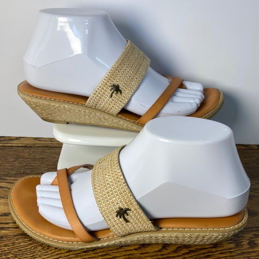 Margaritaville Seafoam Tan Woven Wedge Sandals Womens 8 MGF15WDS10